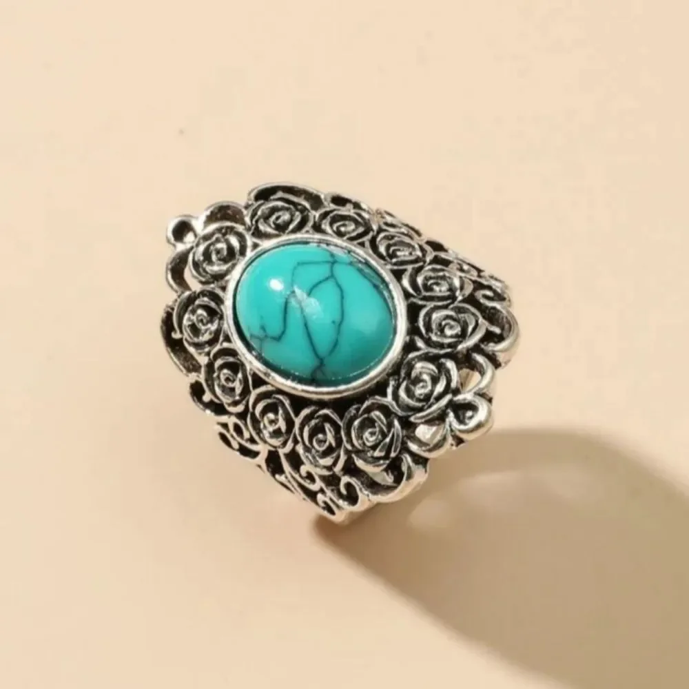 Chunky Turquoise Silver Boho Ring! - Picture 2 of 5